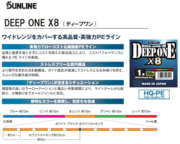 画像2: サンライン 30号 260LB ディープワン×8 600m連結 5色分け マルチカラー 日本製 国産8本組PEライン DEEP ONE x8(2025年新製品 4月発売) 予約