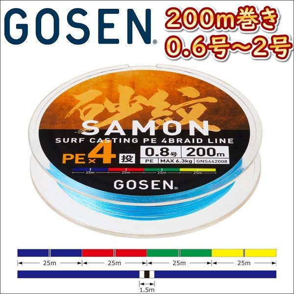 Gosen サモン X4ブレイド 投げ用 4本組peライン 0m巻き 4色分け